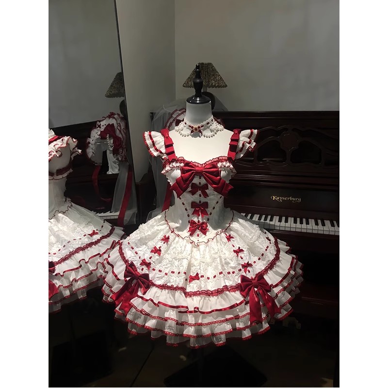 红白芭蕾风优雅华丽lolita裙日常公主裙洛丽塔甜美生日小礼裙洋装
