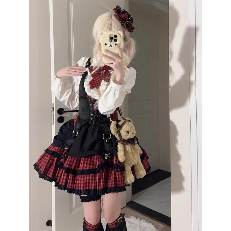 辣妹美式亚比风摇滚少女小偶像套装lolita裙洛丽塔黑红打歌服日常