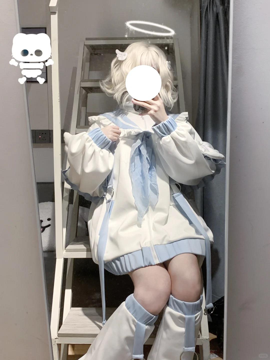 设计感撞色运动服开海军领外套女秋冬日系亚文化翅膀可爱开衫