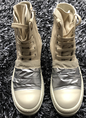 【CD.HOMME】19SS暗黑先锋RO复线高帮系带杏色卡其布银褶皱情侣鞋