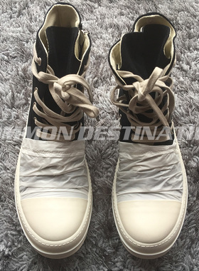 【CD.HOMME】17SS暗黑先锋RO复线TPU底 高帮黑布白褶皱情侣休闲鞋