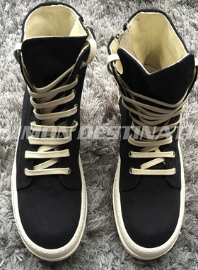 【CD.HOMME】17SS暗黑先锋RO复线 TPU底高帮黑布无头板鞋系带情侣