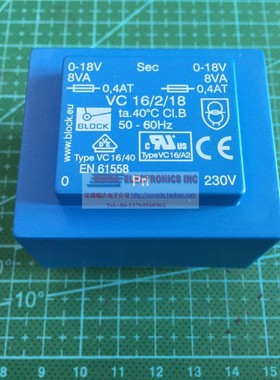 Block VC16/2/18 16VA 2x18V 原装进口PCB 变压器