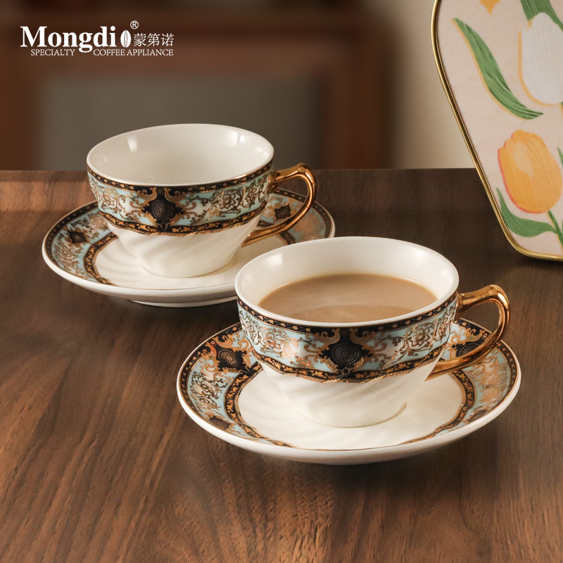Mongdio陶瓷咖啡杯高档精致杯碟套装家用咖啡拉花杯复古咖啡杯子