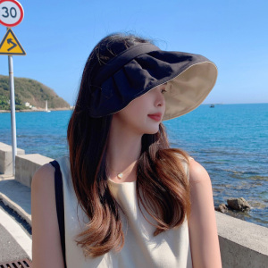 UPF50+防晒帽子女夏黑胶贝壳帽防紫外线大檐遮阳帽空顶遮脸太阳帽