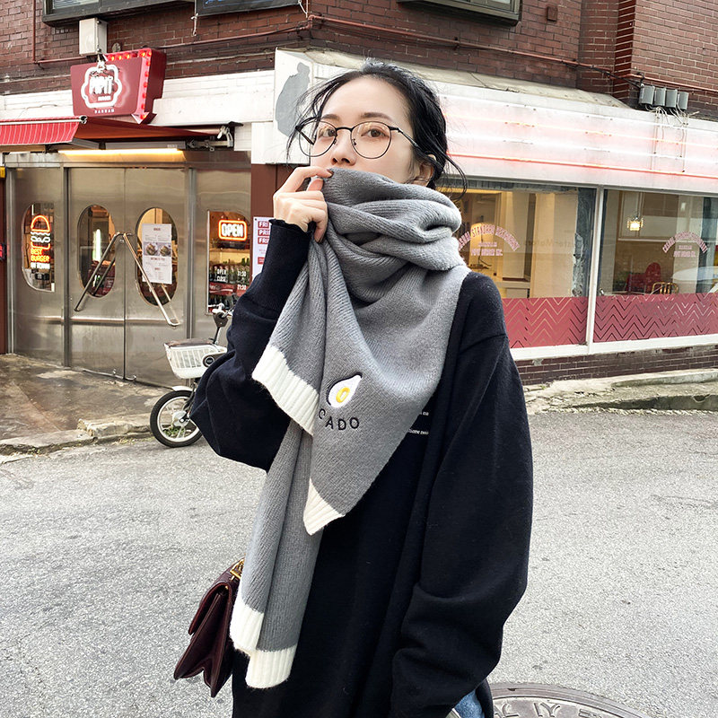 牛油果围巾女冬季经典针织韩版百搭加厚长款学生保暖毛线秋冬围脖