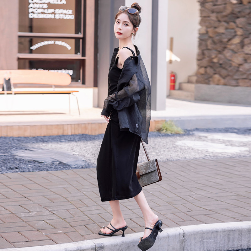 欧货高级感连衣裙套装女2024年夏季新款防晒开衫外套吊带裙两件套,女装套装/套裙,慧峰