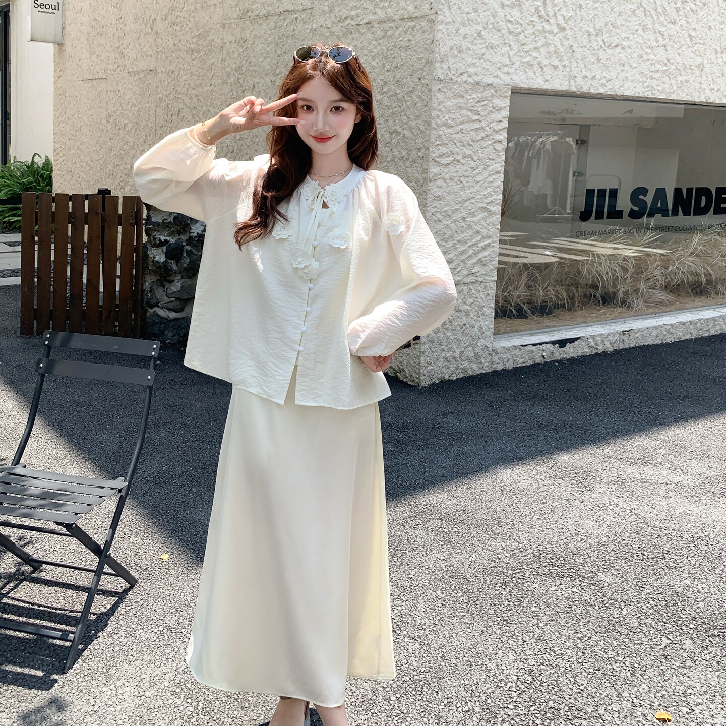 法式小资长袖衬衫半身裙套装女夏大方得体流行巨好看两件套爆款,女装套装/套裙,鑫慧