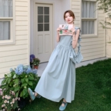蓝色无袖背心连衣裙女2025夏季新款法式温柔风宽松减龄设计感长裙，女装连衣裙，慧峰