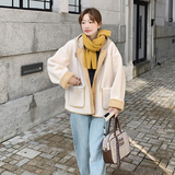 现货24冬装美拉德米色羊羔毛外套特绣毛线米色帽子P170K265，女装皮衣，慧峰