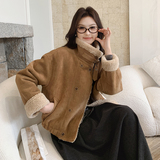 现货24年冬装双排扣短款皮毛一体小个子外套P175K265，女装皮草，慧峰