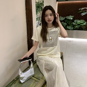 已出大货2025夏季有机棉前片方块印花图片