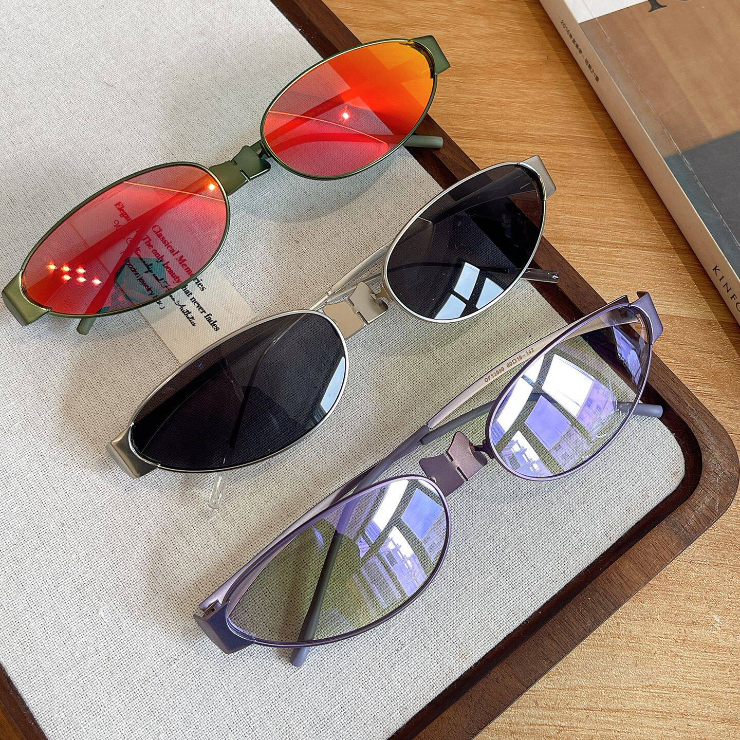 Y2K蝶形猫眼前卫金属超轻小框太阳眼镜水银反光科技感男女墨镜