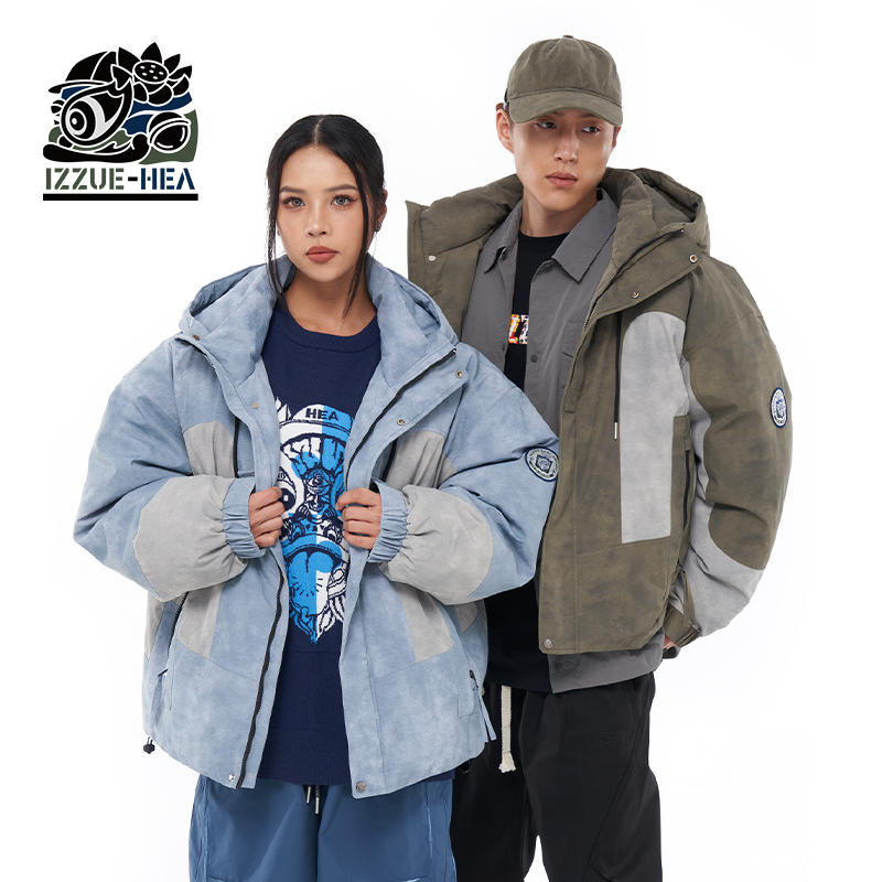 国潮工装撞色连帽棉衣棉服外套