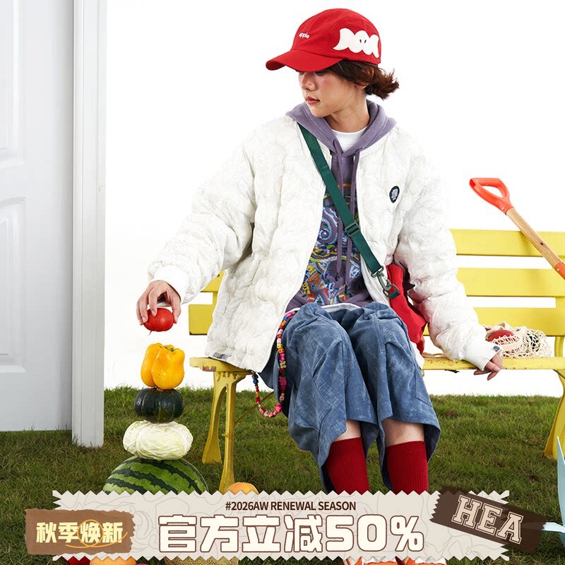 HEA x i.t izzue联名醒狮满印开衫拉链棉服外套2026秋冬新款棉衣