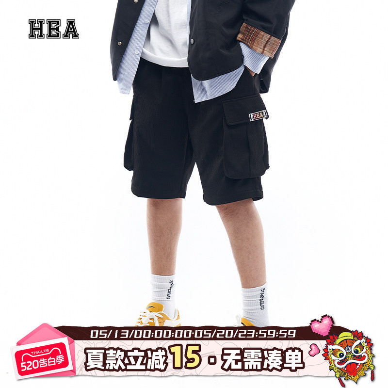 HEA 经典休闲短裤复古大口袋百搭宽松简约运动风五分裤工装风夏季