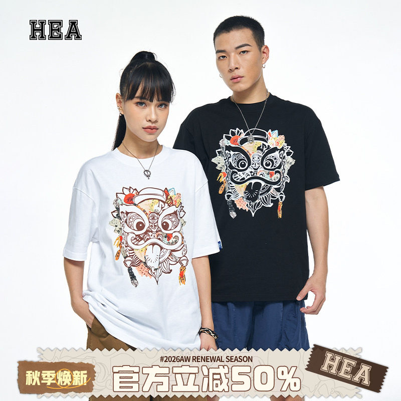 潮牌短袖醒狮hea上衣印花图片