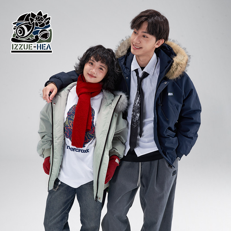 HEA x i.t izzue国潮大毛领连帽棉衣外套男女情侣款宽