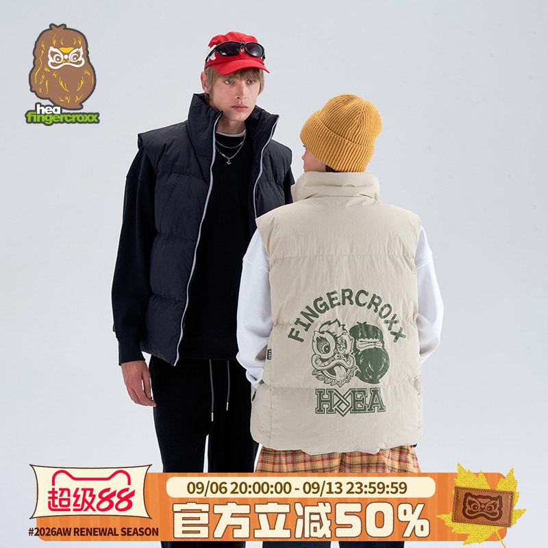 HEAX i.t fingercroxx潮牌醒狮立领马甲棉衣男女同款情侣棉服外套