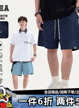 HEA 国潮醒狮工装速干运动休闲短裤男夏季潮牌百搭直筒宽松五分裤