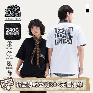 izzue联名国潮醒狮做旧风印花短袖 HEA i.t 情侣纯棉 T恤男女同款