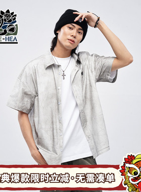HEA x i.t izzue联名复古做旧短袖衬衫叠穿棉感翻领垂感百搭宽松