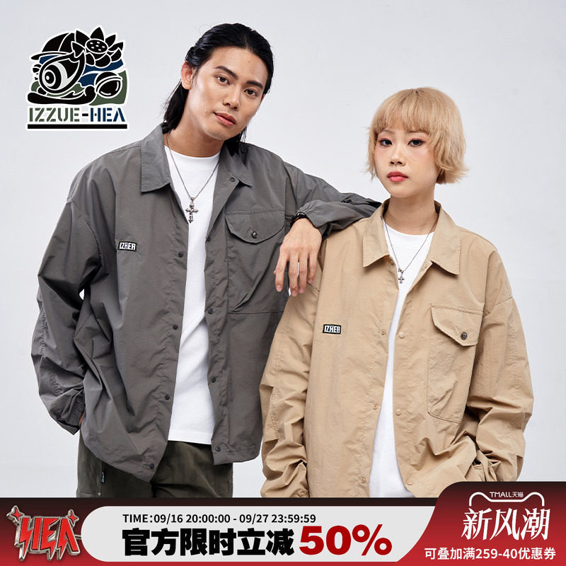 izzue联名潮牌醒狮工装长袖衬衫