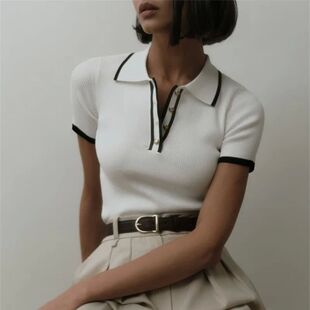 Talenza Women's Knitted Pullover Fashion Short Sleeve Patchw