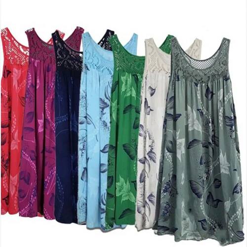 Elegant  Floral Printed Lace Stitching O-Neck Sleeveless Wom