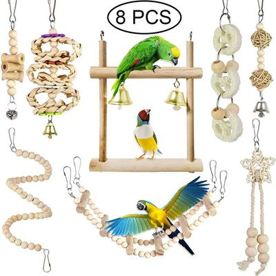 8PCS Set Combination Parrot Bird Toys Wood Articles Bite Pet