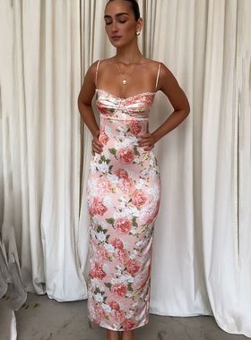 Mozision Spaghetti Strap Print Maxi Dress For Women Fashion