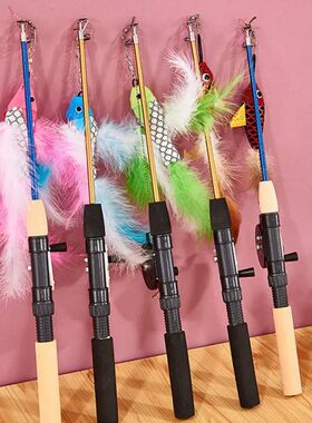 Retractable Cat Toy Fish Type Telescopic Feathers Funny Cat
