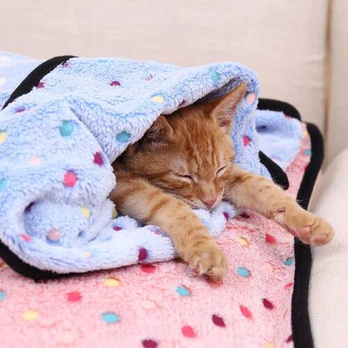 Soft Fluffy Pet Blanket Cute Dot Pattern Cozy Warm Blanket f
