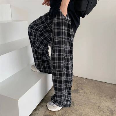 Zoki Autumn Women Plaid Pants Casual Oversize Loose Wide Leg