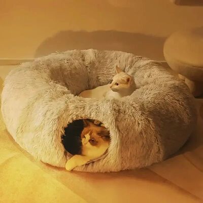 Plush Cat Bed with Tunnel for Indoor Cats Multifunctional Ca