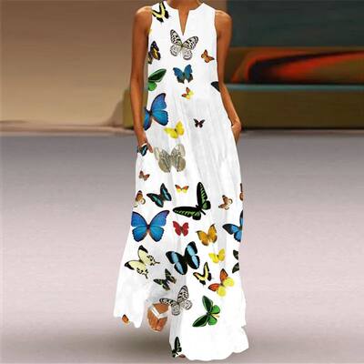 Summer Long Dress Women's Elegant Robe  Party Sleeveless  Ca