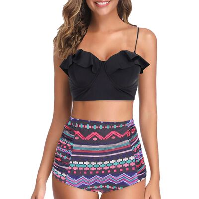 Women'S Sexy Hard Leaf Split Swimsuit Bikini Printed Ladies