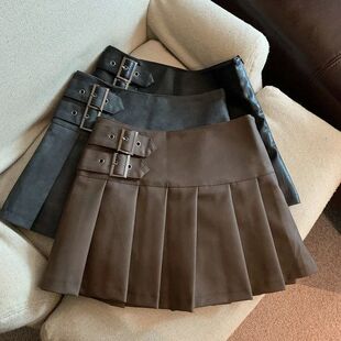 High Ple Skirt Women Mini Y2K Leather Waist Vintage 3Xl