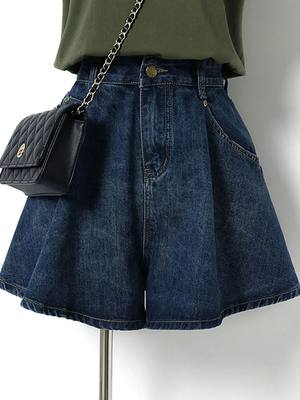 S-4XL Denim Shorts For Women 2023 Summer Dark Blue Wide Leg