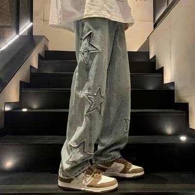 Y2K Vintage Men Korean Blue Streetwear Oversize Star Aesthet