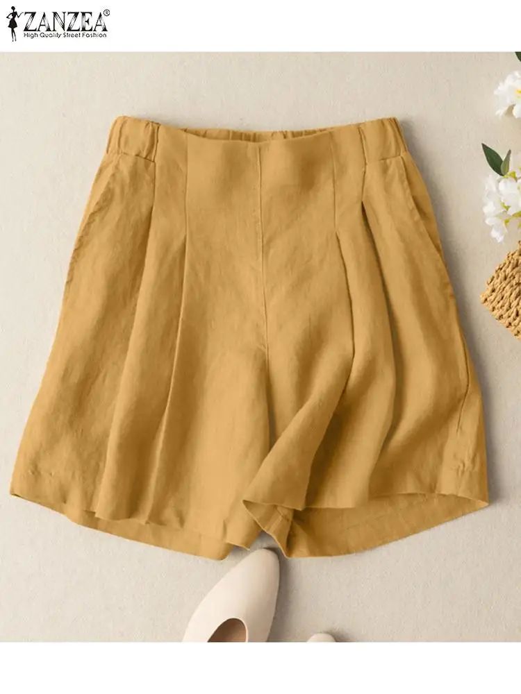 Women Summer Shorts Pant ZANZEA Fashion Elastic High Waist S