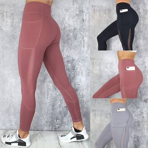 Casual Mesh Stitching Yoga Pants Moisture Wicking Slim Fit F