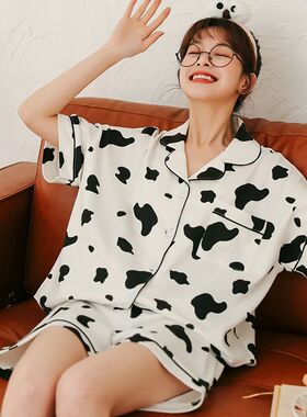 Womens Cotton Nightgown Womens Pajama Set Two Piece Cow Prin