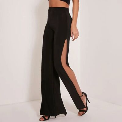 Sexy Baggy Pants Woman Side Split High Waist Yoga Wide Leg P