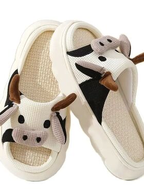 Hot Sale Women Milk Cow Linen Slippers Four Seasons Men Indo
