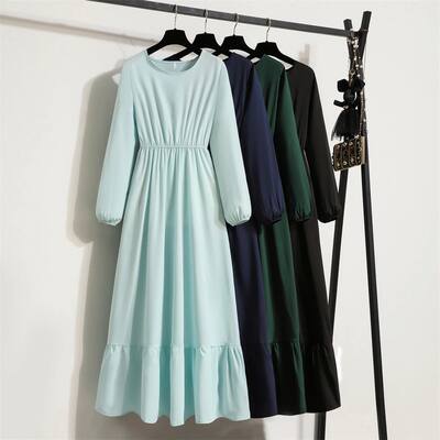 Women Long Dress Spring Autumn Mujer Vestidos Solid Full Sle