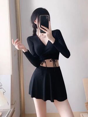 sexy Korean fashion conservative swimsuit two pieces long sl