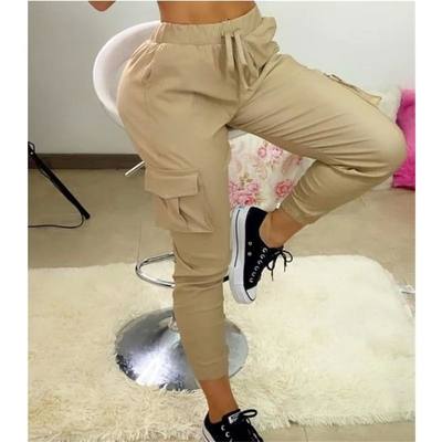 Women's Fashion Pocket Lace Up Design Cargo Pants Female Cas