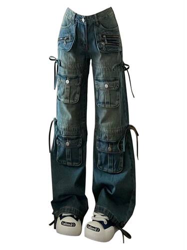Women BF Style Y2k Streetwear Harajuku Baggy Multi-Pocket Bl