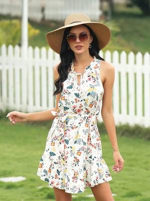 Plus Size Women's Casual Sleeveless Floral Mini Dress Summer